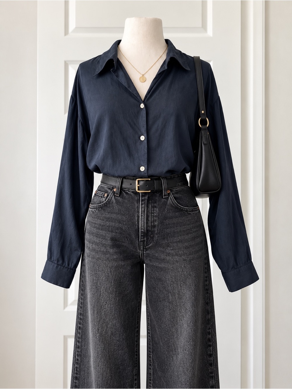 Vintage Bogari Studio Black 100% Silk Button Down Blouse Oversized